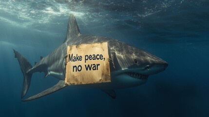Great White Shark's Plea for Peace: An Underwater Message of Hope
