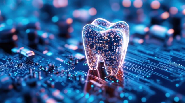 Tooth on digital circuit, exploring the intersection of dental health and advanced technology