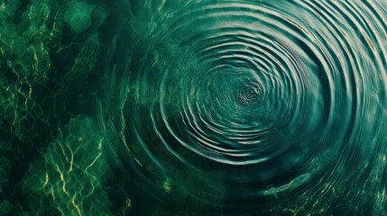 Emerald Ripples: Concentric circles of deep teal water ripple outwards, creating an hypnotic and serene pattern. The image evokes a sense of calm and mystery. 