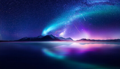 Fantasy starry night sky, blue and purple colorful, galaxy and aurora