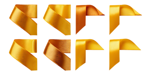 Various Decorative Golden Ribbon Swirls and Twists for Design Use, isolated on transparent background