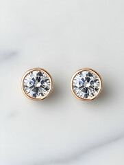 Stud earrings on a marble surface for fashion advertising or product presentation. Generative AI