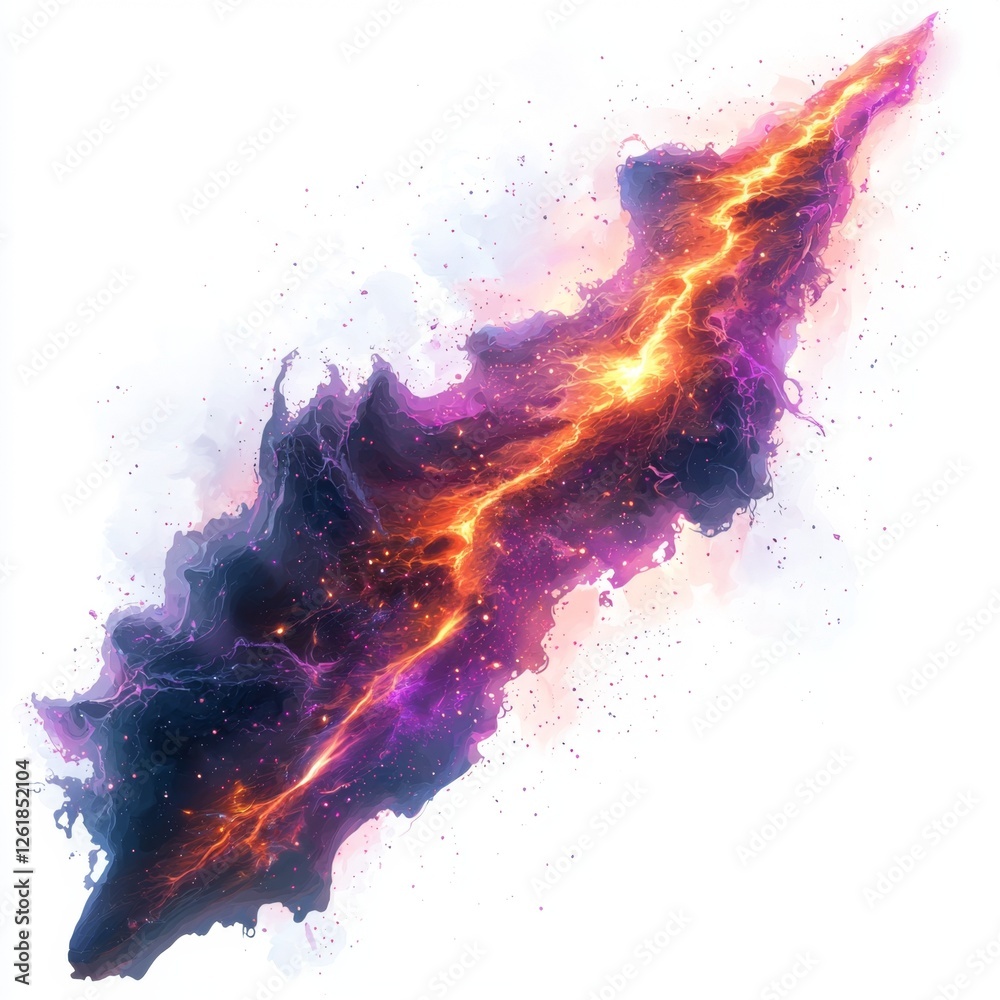 Sticker ethereal cosmic energy burst with fiery swirls and vibrant color palette in deep space setting