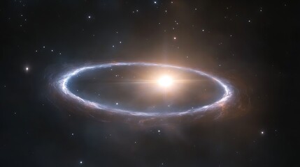 Fototapeta premium Gravitational lensing around a galaxy creating a halo of distorted light