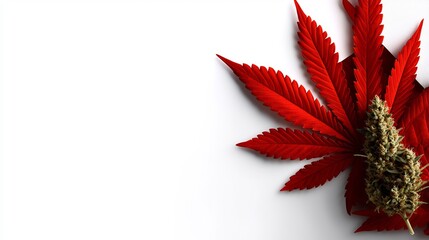 Obraz premium Red Cannabis Leaf and Bud on White Background Top View Isolated
