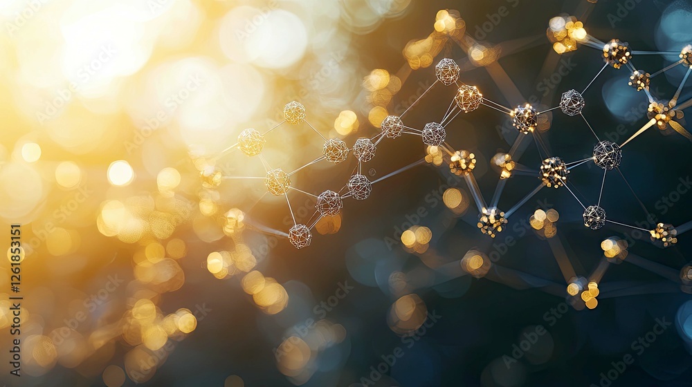 Wall mural abstract golden network: a mesmerizing visualization of molecular connections in science and technol