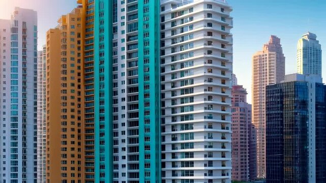 Colorful Modern High Rise Buildings In City Skyline