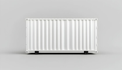 White shipping container with a corrugated surface, isolated against a grey background. Generative AI