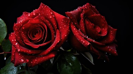 glistening red roses with black background