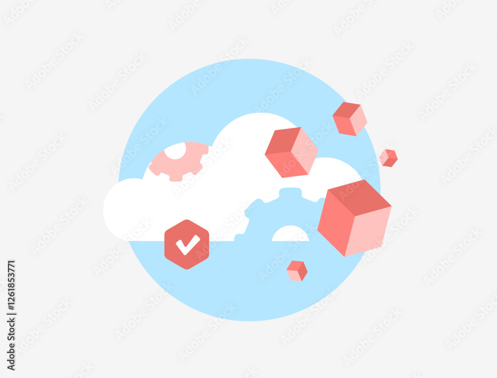 Fototapete Blockchain in cloud computing - security and decentralization. Blockchain-based cloud infrastructure ensures data integrity. Blockchain-cloud integration optimizes storage, scalability and encryption