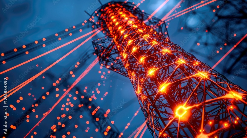 Poster illuminated network: abstract digital structure, glowing lines and connections representing global c
