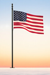 American flag flying proud, against a clear dawn sky background, for patriotism use. Generative AI