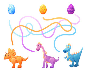 Maze game for kids with cute dinosaur character and magic eggs © Yulia Zelinskaya