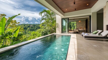 Modern Hillside Villa with Indoor Pool and Lush Greenery