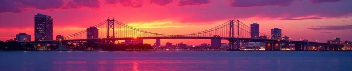 Obraz premium Coronado Bridge, San Diego sunset cityscape Vibrant colors, iconic skyline , orange, ocean