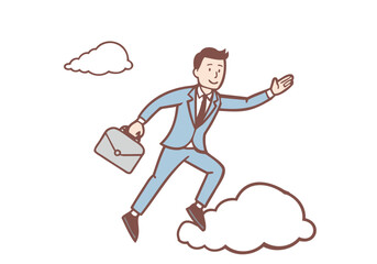 Businessman starting a business or doing a project
Flying into the sky, rockets soaring, business concept. Hand drawn style vector design illustrations.