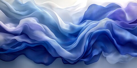 Obraz premium Blue silk fabric waves, studio shot, light background, design texture