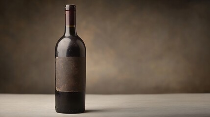 Elegant red wine bottle subtly lit against muted brown backdrop. AI Generated