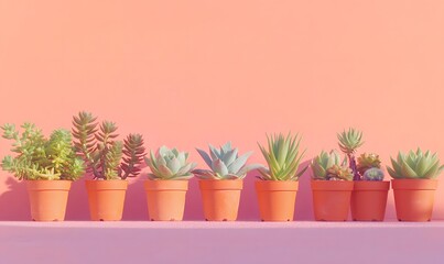 Fototapeta premium Numerous succulents with a solid background under the sun, Generative AI