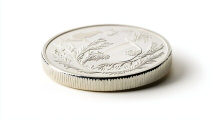 Silver Coin with Intricate Engravings on White Surface