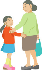 買い物帰りの母親と子ども