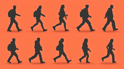 Hikers walking, diverse silhouettes, travel, adventure, outdoors, background, website design