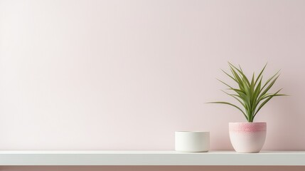 Fototapeta premium decor white and pink with plant minimal
