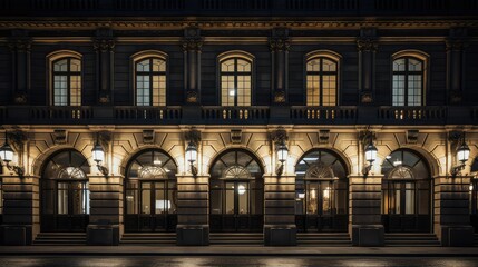 historic office building facade night