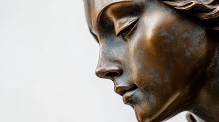 Elegant Bronze Face Sculpture with White Background