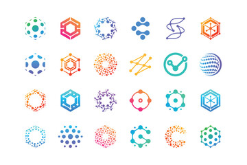Collection Of Molecule Logo Design. Abstract Dot Connection Logo.
