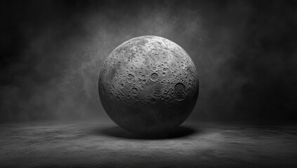of the moon isolated on a dark background with copy space, moon craters, photorealistic,