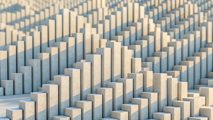 Abstract Geometric Landscape with Concrete Structures in Dynamic Configuration