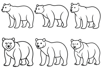 set of polar bear line art vector