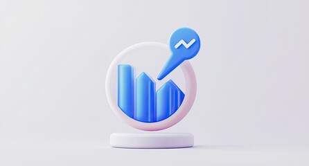 3D Rendered Growing Graph Icon on Minimalist Platform