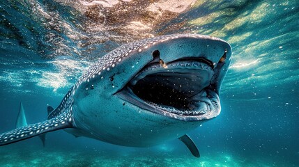 Whale Shark Underwater Open Mouth Ocean Scene