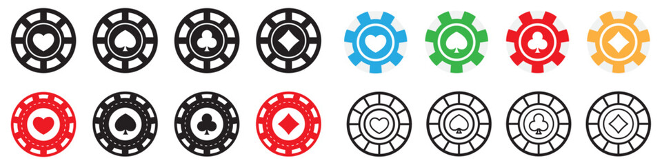 Poker coin set. Poker Chips. Flat style vector icons.