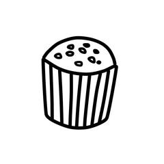 Cupcake with vector line art, clip art, minimalist simple outline. Hand drawing food and bakery illustration, vintage style illustration. Sticker