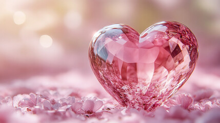 A glossy pink heart shape on a soft gradient background symbolizes love and affection, offering a modern and stylish design with a blank caption space