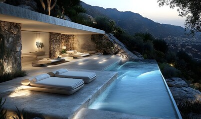 Serene architectural marvel, infinity pool villa blending nature and luxury