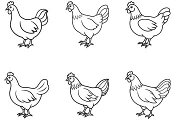 Set of Hen line art vector