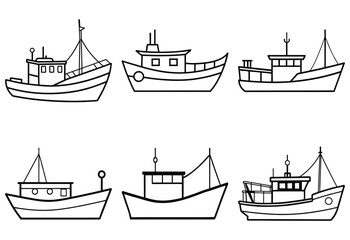 set of fishing boats vector