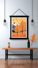 Autumnal Landscape Illustration with Orange and Yellow Trees