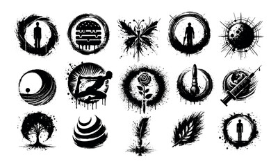 Set of Ink Splatter Design Elements Silhouettes design