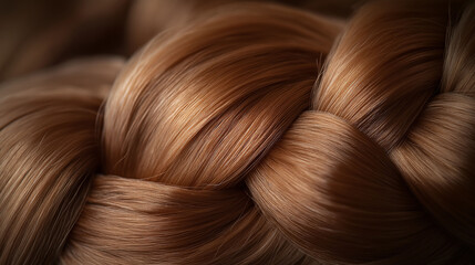 Naklejka premium Close-up of a Dutch braid, the sections popping out with sharp detail and soft lighting enhancing the volume, voluminous and crisp