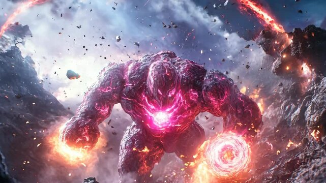 Magma Monster With Glowing Core In Rocky Volcanic Landscape