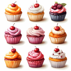 Delicious Cupcakes Sweet Treats Bakery Pastry Shop Dessert Colorful Illustration