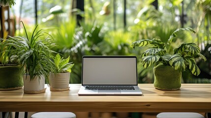 technology laptop and plants