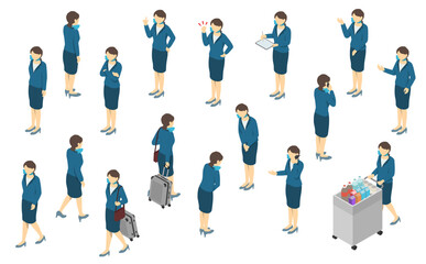 アイソメトリックイラスト：キャビンアテンダント