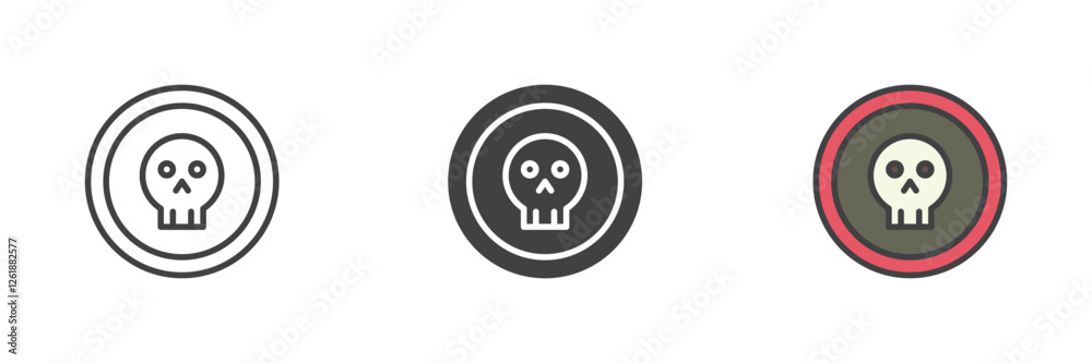 Poster Skull inside a circle different style icon set