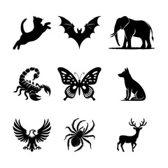 Collection of animals in silhouette style on a white background